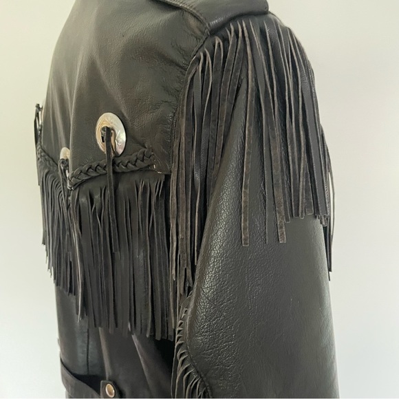 VTG UNIK Premium Black Fringe Conchos Leather Motorcycle Jacket Size… - Picture 3 of 16